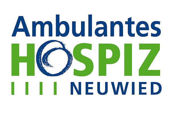 Logo von Ambulantes Hospiz Neuwied mit grünem und blauem Schriftzug und Kreisgrafik im Buchstaben O