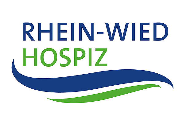 Logo von Rhein-Wied Hospiz mit blauem und grünem geschwungenem Linienmotiv
